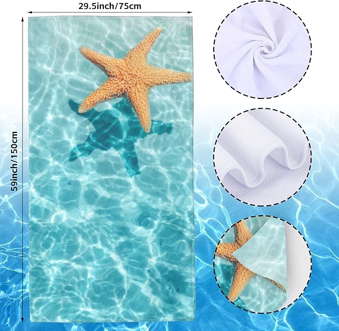 Starfish Microfiber Beach Towels,Starfish on Summer Beach in Sea Water Oversized Absorbent Bath Towels,Soft Quick Dry Thin Camping Towel for Adults Women Men,29.5"×59"