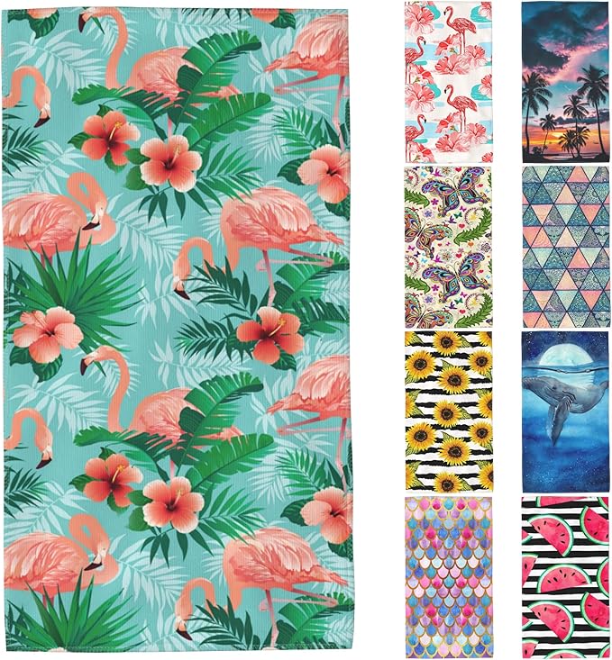 Flamingos Beach Towel,Tropical Pink Flamingos and Jungle Palm Leaves Lightweight Compact Sand Free Quick Dry Oversized Pool Swimming Towels for Girls Women Adults,29.5"×59"