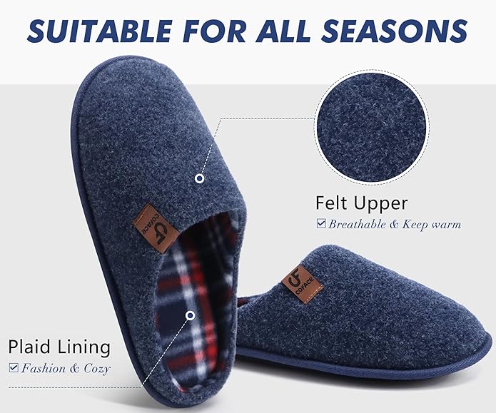 COFACE Unisex Mens Womens Cozy Memory Foam Scuff Slippers Casual Slip On Warm House Shoes Indoor/Outdoor Felt Sandal Slippers Size 4-15