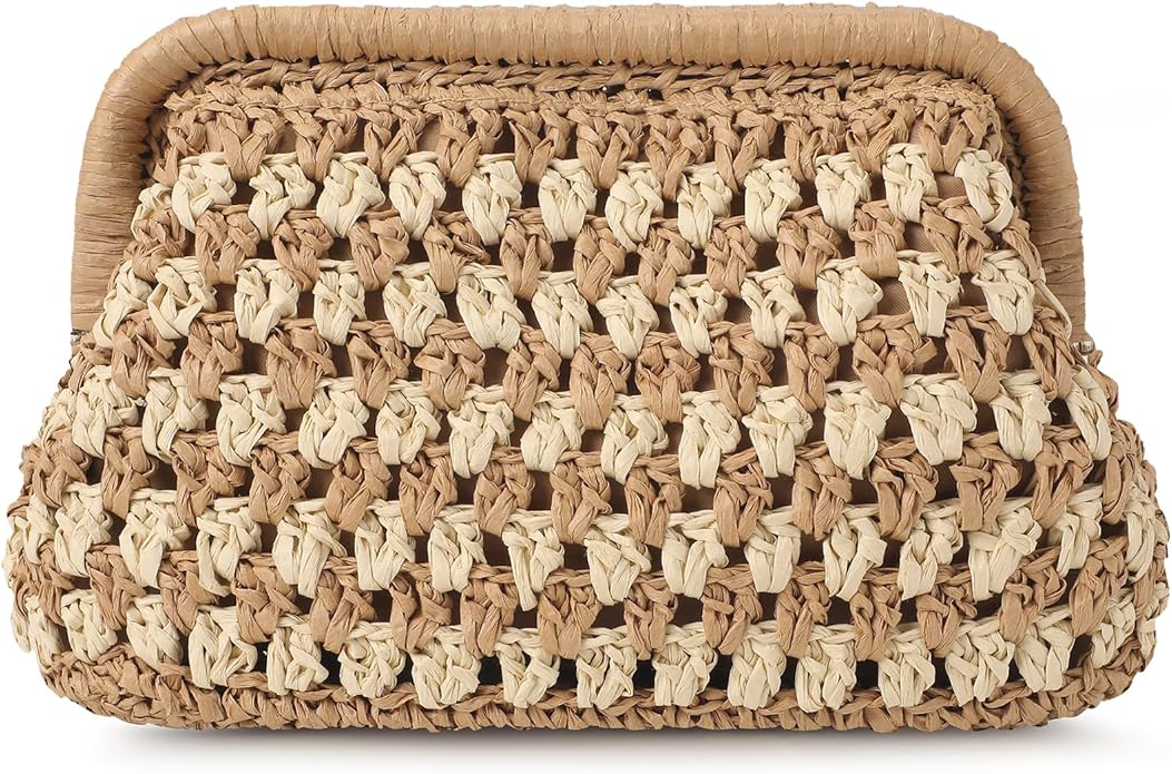 Clothirily Straw Clutch Purses for Women, Cloud Dumpling Woven Bag with Detachable Chain, Beach Crossbody Shoulder Handbag