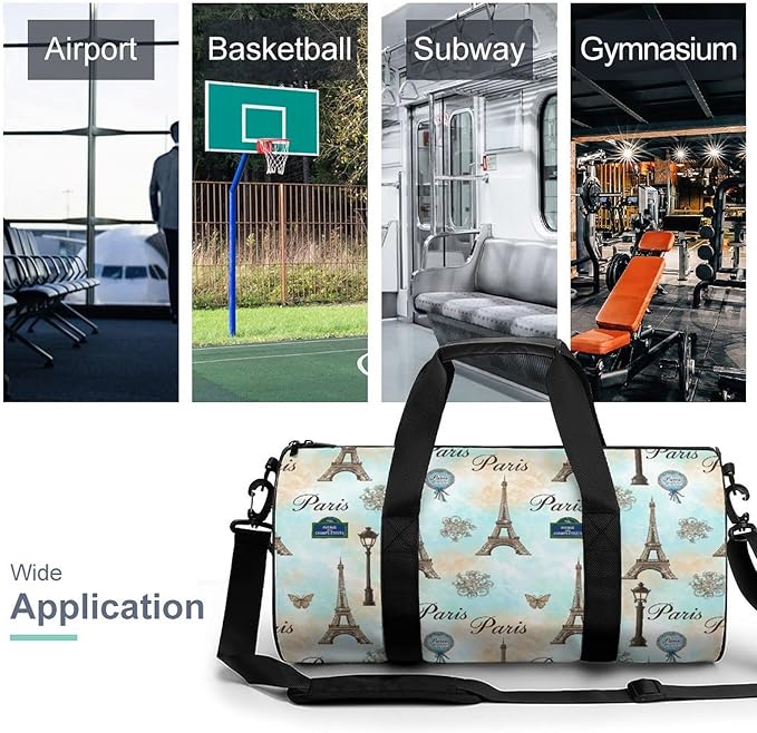 Basketball Football Weekender Bag Eiffel Tower Carry on Beach Yoga Overnight Luggage Bag Sports Gym Bags for Men Women