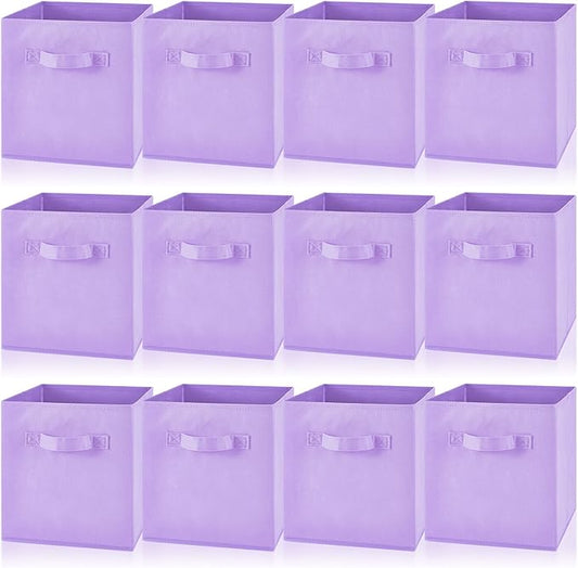 Yinder 12 Pcs Cube Storage Bin Purple 11'' Storage Bins for Playroom Decor Colorful Bins for Kids Foldable Baskets for Nursery Organizer Boxes Fabric Boxes