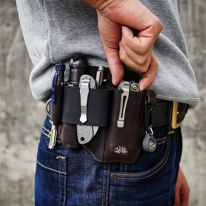 ST1 Leather Multitool Sheath - EDC Belt Organizer for Leatherman Tools, Flashlight, Pen, and Keychain Clip, Durable and Stylish, Great for Work and Daily Use, Ideal Gift for Men