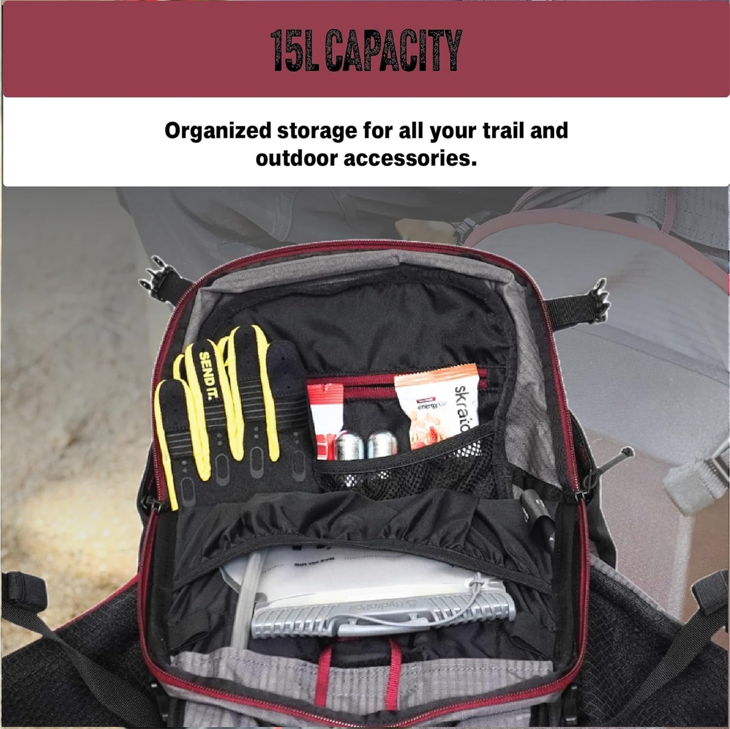 Send It Defender 15 Hydration Backpack - MTB, Moto Bag with Spine Protector for Men and Women. 15L Capacity Mountain Bike Hydration Pack - Mountain Bike Protective Gear – Adjustable Fit for Everyone