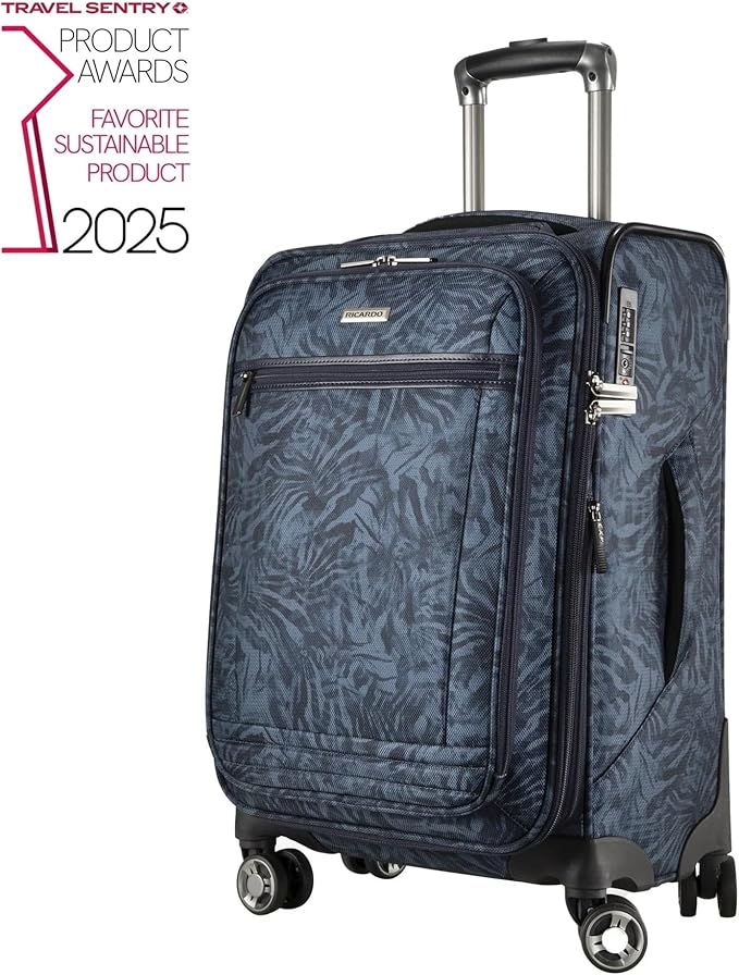 Ricardo Beverly Hills Avalon Softside Carry-On Luggage Made with Sustainable 100% Recycled PET (rPET), Lightweight, Eco-Friendly Travel, Expandable, Dual Spinner Wheels, Serengeti Night, 20-inch