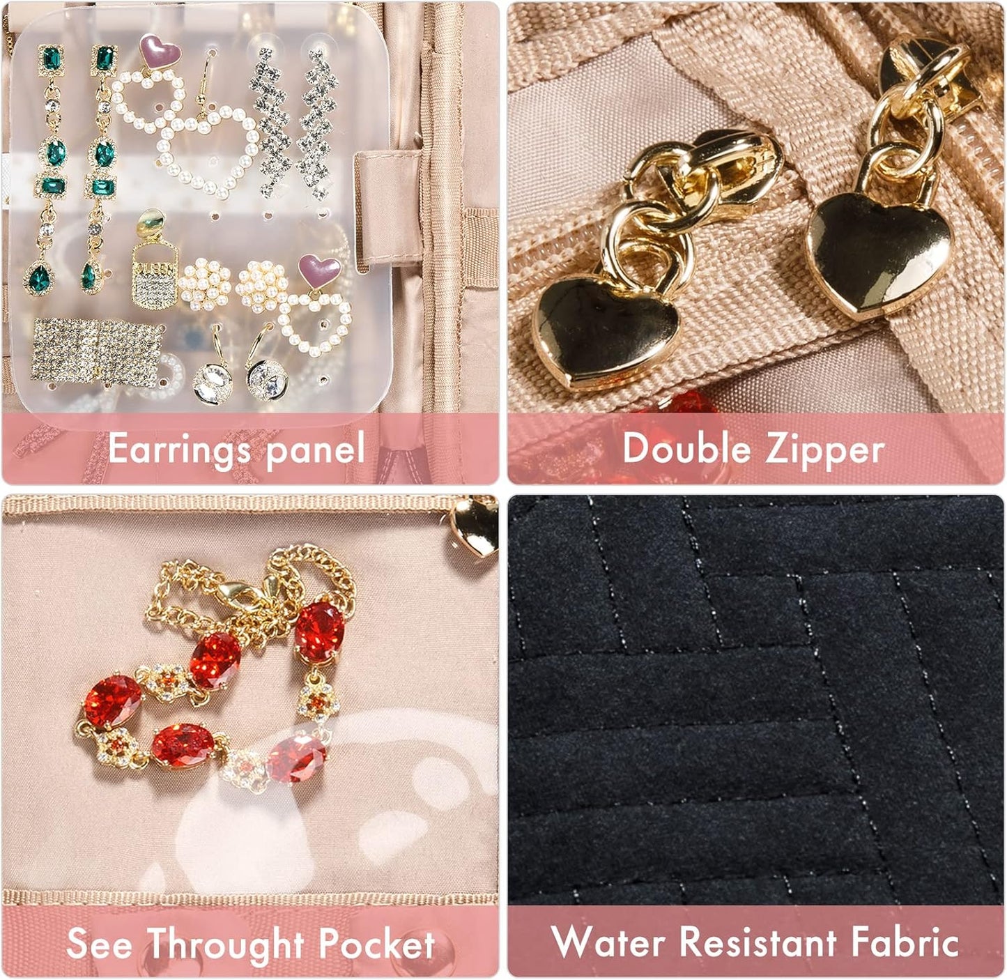 SFYBYHEART Travel Jewelry Organizer Case, Jewelry Travel Bags for Women, Small Travel Jewelry Case for Tangle-Free Earrings, Necklaces, Rings Storage, Travel Accessories, Black