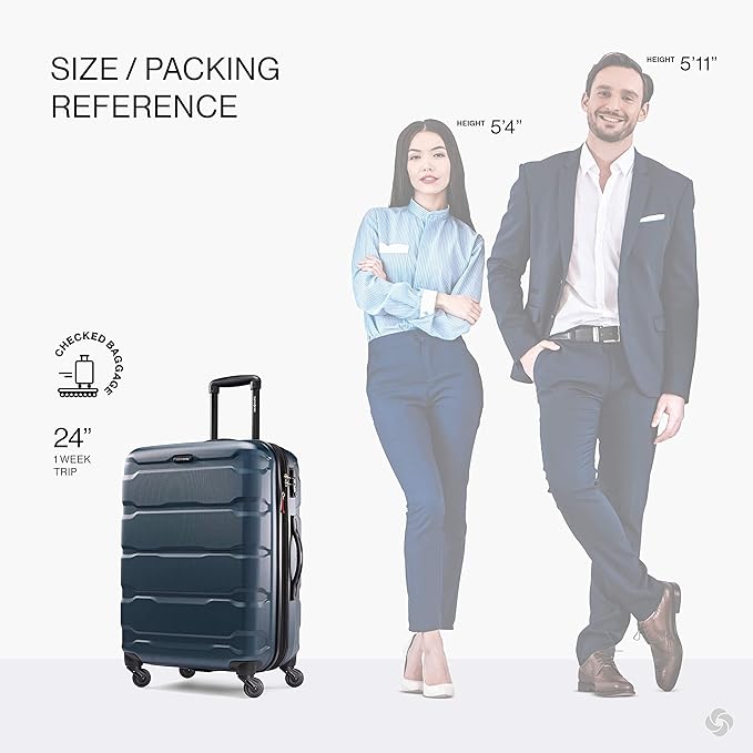 Samsonite Omni PC Hardside Expandable Luggage with Spinner Wheels, Teal, Checked-Medium 24-Inch