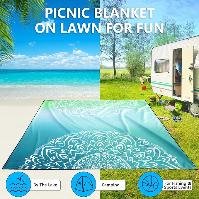 Beach Blanket Waterproof Sandproof Beach Mat for 1-8 Adults Quick Drying Durable Outdoor Picnic Mat for Beach Festival Travel Camping Hiking (Gradiant GN-Mandarin, 79"×83"(4 Person))