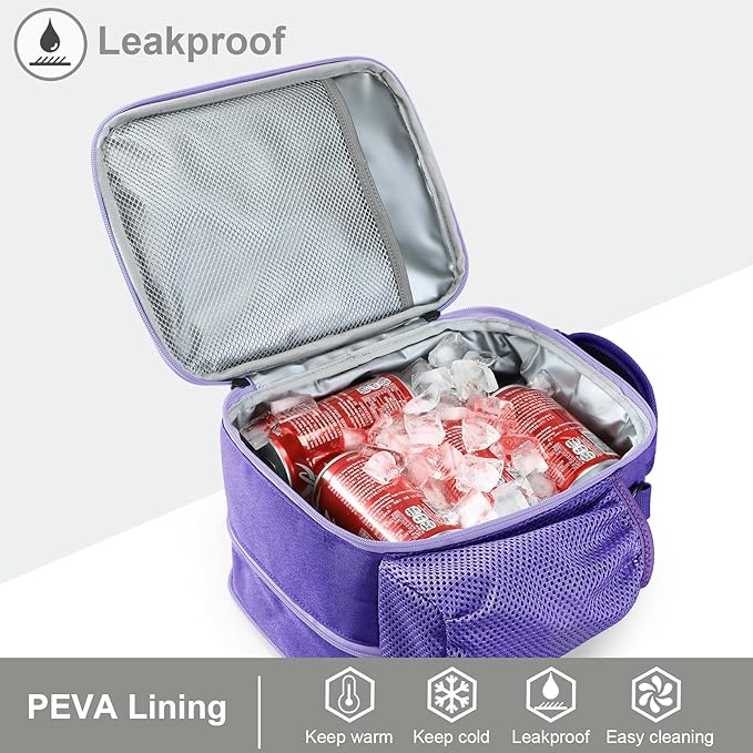 MIER Expandable Lunch Bag Insulated Lunch Box for Men to Work Travel Portable Lunchbox Bags with Shoulder Strap and Water Bottle Holder，Light Purple