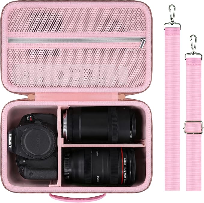 Camera Case Compatible with Canon EOS Rebel T7 / T100 / R50 / R100 / R5 / R6 Mark II / 90D DSLR Camera with 18-55mm Lens,Sony,Nikon DSLR Camera Protective Case with Shoulder Strap (Pink Case)