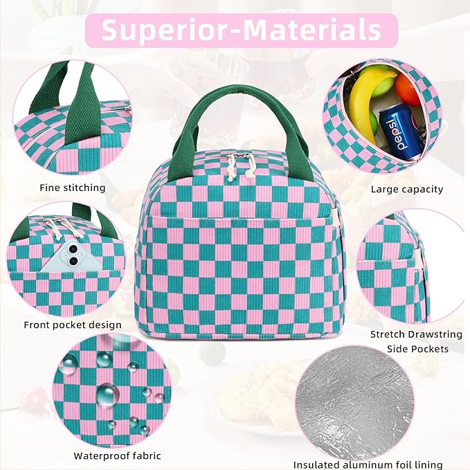 LEDAOU Lunch Box for Women Insulated Lunch Bag Cute Lunchbox Compact Cooler Thermal Reusable Lunch Tote for Work School Picnic Travel