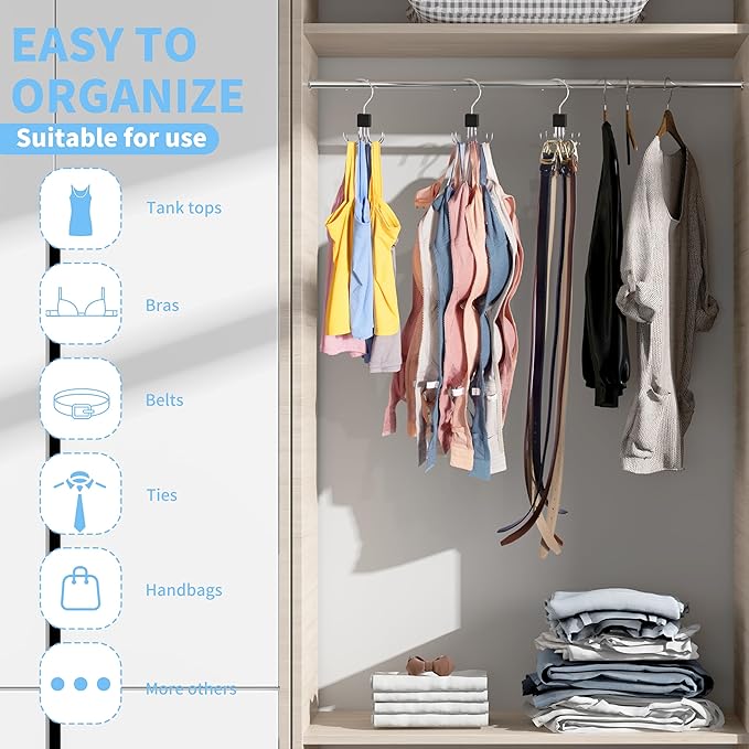 Tank Top Hanger,Rotatable Bra Hanger,Max 36 Storage Capacity Sports Bra Hangers,Space Saving Hangers for Dorm,Closet Organizers and Storage,Closet Organizer for Belt,Scarf, Purse,Black