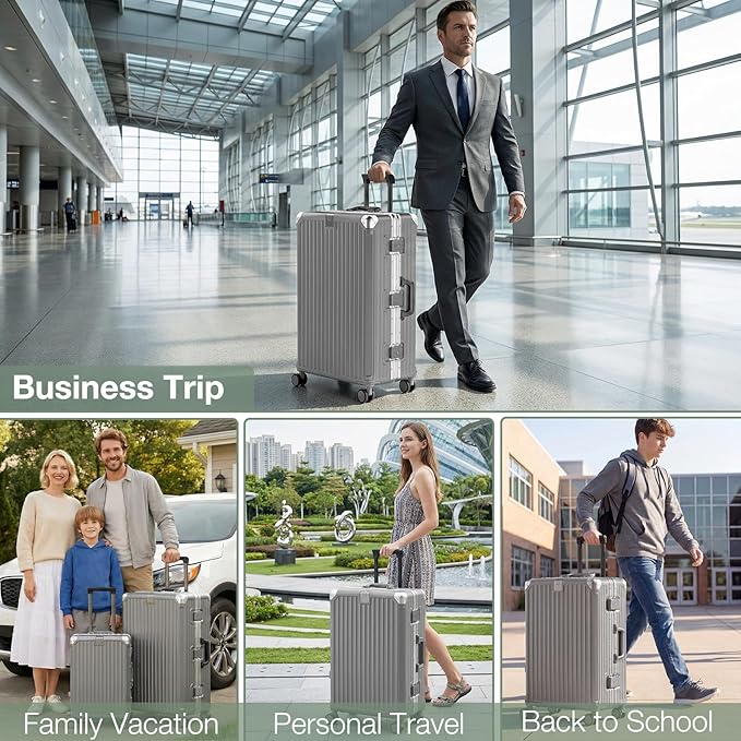 Krute Zipperless Luggage with Spinner Wheels Checked Aluminum Frame Luggage PC Hard Shell Suitcase with Charger and Cup Holder TSA Lock No Zipper 24 Inch Suitcases