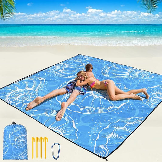 Beach Blanket Waterproof Sandproof Beach Mat 79" X 83"/10'x9'for 2-8 Adults Quick Drying Outdoor Picnic Mat Beach Accessories for Travel, Camping, Hiking