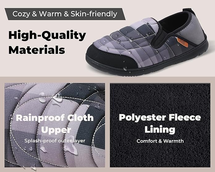 Mens Slip On Slippers Coolmax® Two Tone Comfy Slipper Memory Foam Slippers Indoor Outdoor Men's House Shoes Loafers Camping Slipper Two Styles | Moisture-wicking | Breathable