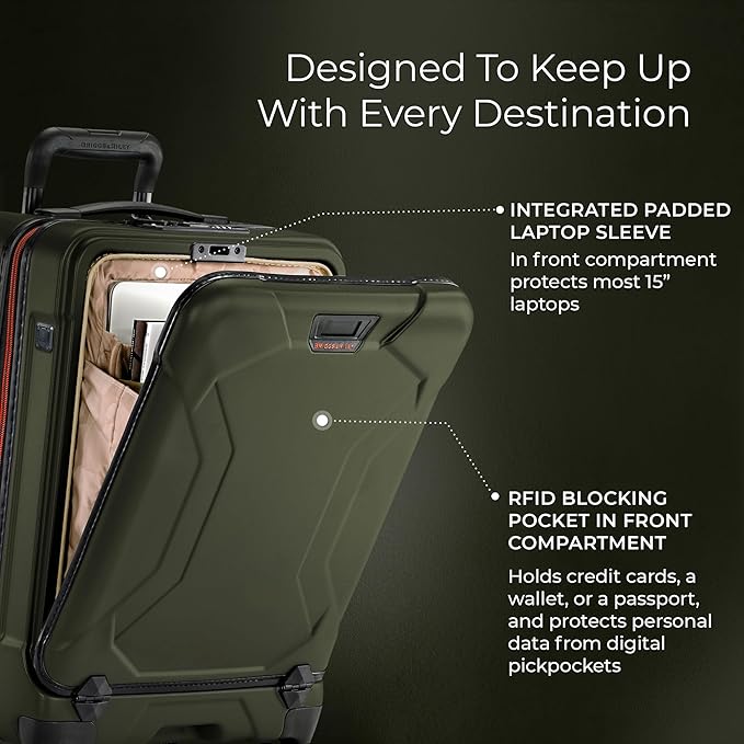 Briggs & Riley Domestic 22" Carry On Spinner - Luggage for Travel, Suitcases with Wheels, Hardside Rolling Bag for Men & Women, Self-Repairing Zipper - Torq Collection, Hunter Green