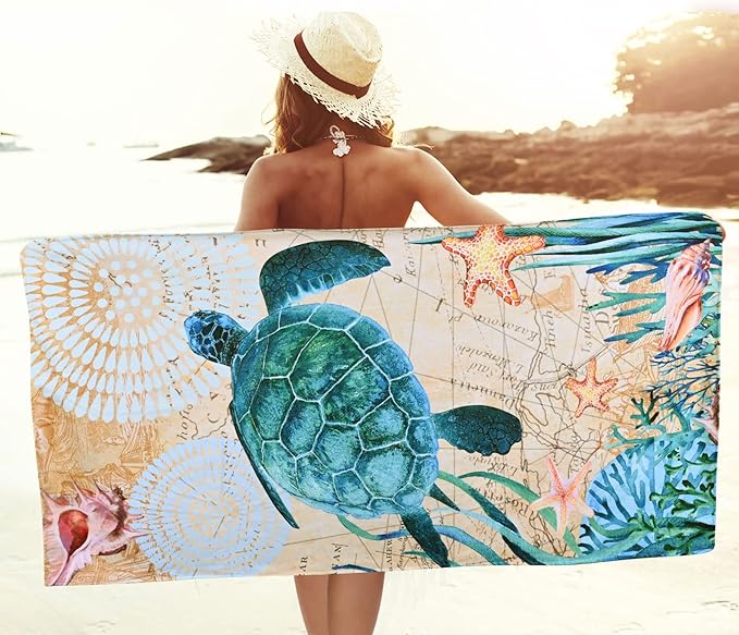 LIVILAN Small Sea Turtle Beach Towel, 24”x48” for Adults, Women, Kids, Microfiber, Oversized, Perfect for Swim, Pool, Bath, Yoga, Quick Dry, Sand Free, Thin, Lightweight, Ideal Sea Turtle Gifts