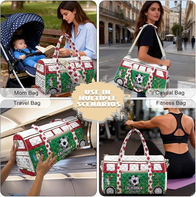 COEQINE Quilted Bags For Men Tote Purses for Mens Gym Travel Bag Duffle Bag, Carry on Bag for Overnight, Weekend, Yoga, Gym, Business Trips,California Van Car
