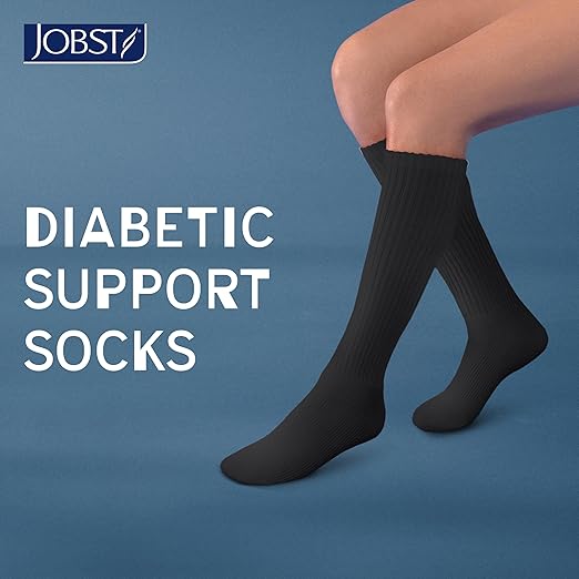 JOBST SensiFoot Diabetic Compression Socks for Men and Women 8-15 mmHg with Seamless Toe and Moisture Management - Extra Padding in Toe, Foot, and Heel Area - Knee High - Closed Toe - Black, X-Small
