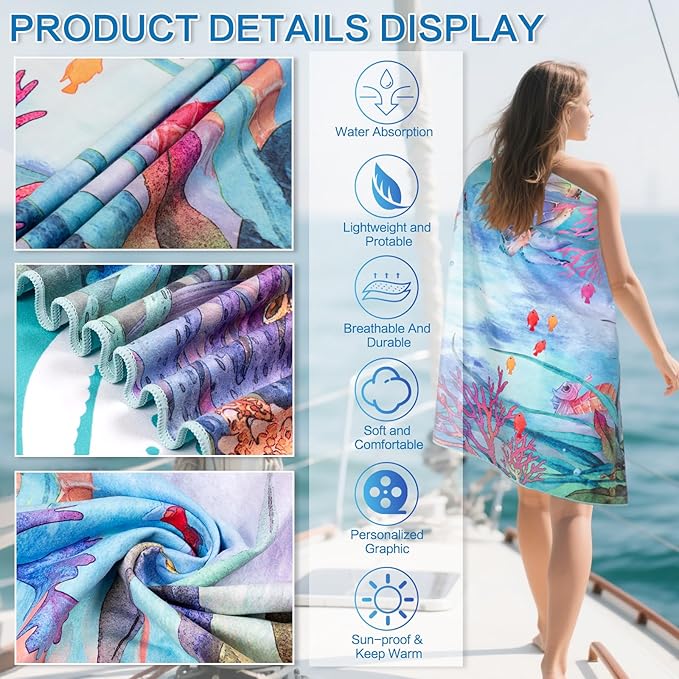 Beach Towel Oversized 2 Pack Extra Large Beach Towels 72"x32" Quick Dry Absorbent Sand Free Thin Lightweight Beach Towel for Kids Men Women Camping Towel, Gym, Hiking, Pool, Bath, Yoga,Travel Vacation