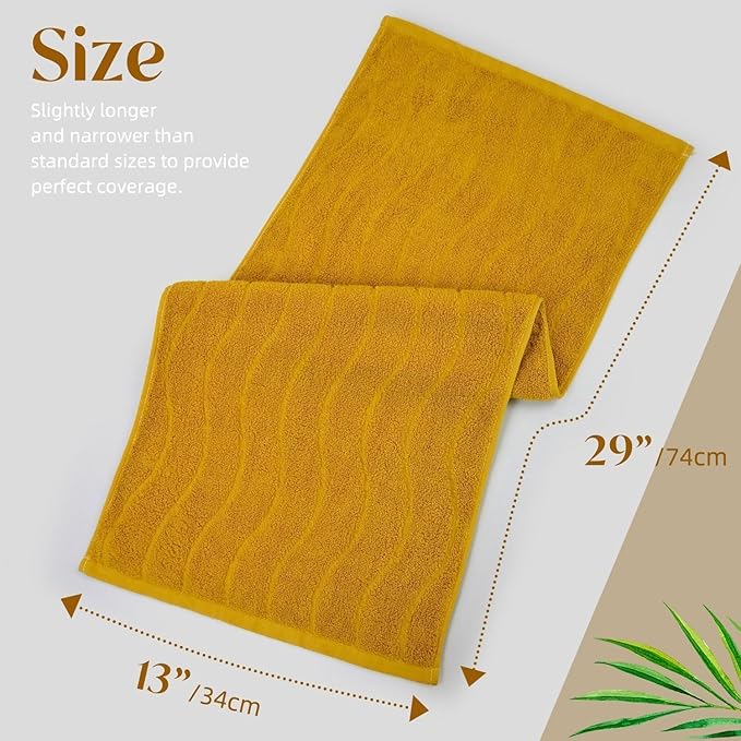 Jacquotha Wavy Striped Cotton Hand Towels, Set of 2, Dry Your Hand Instantly, 13x29 Inches, Mustard Kitchen Bathroom Towel