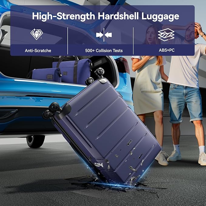 HOTEEL Expandable 5 Piece Luggage Set (4-YEARS WARRANTY) ABS+PC Hardshell Carry on Suitcase Silent Universal Wheels&TSA Lock for, Unisex Rolling Suit Case for Family, Travel, Dark Blue(20/24/28/DB/TB)