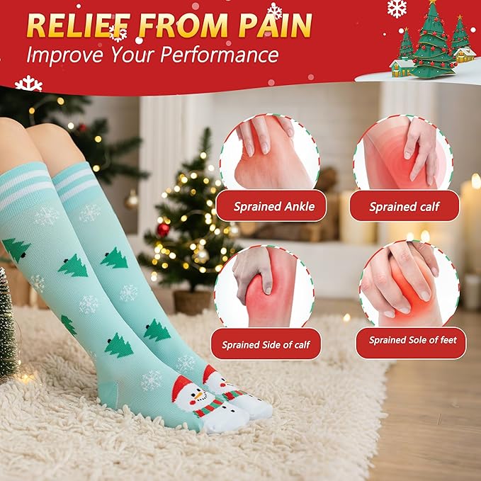 fenglaoda 3 Pairs Compression Socks for Women & Men Knee High Nurse Pregnant Cute Medical Running Travel Athletic