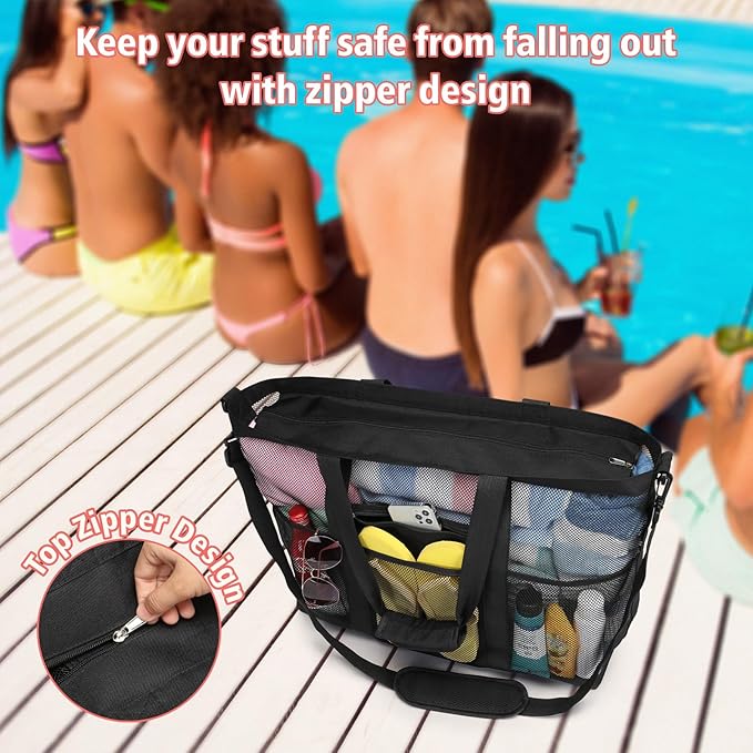 F-color Mesh Beach Bag Family - Large Tote Bag for Cruise Pool Toys Beach Vacation Essentials