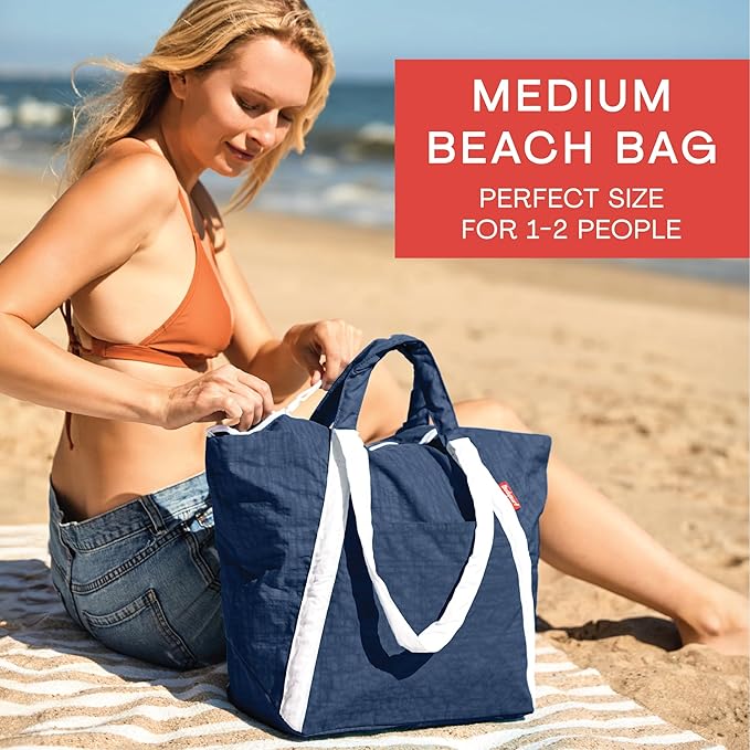 Bodysurf Beach Bags Waterproof Sandproof - Packable Foldable Nylon Zipper Tote Bag for Travel Lightweight, Pool, Boat, Cruise