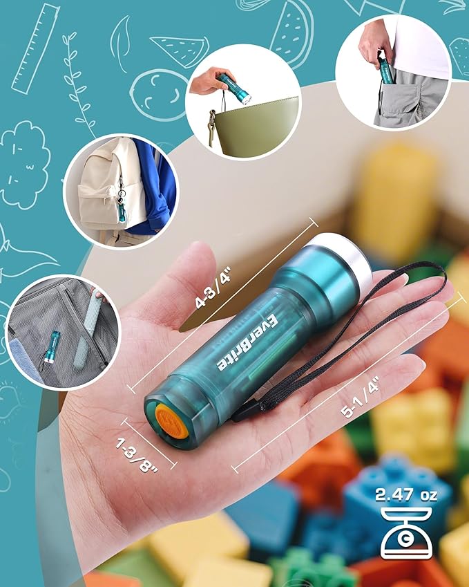 EverBrite Mini Flashlight, LED Flash Light with 3 Modes, 3 AAA Batteries Included, Water-Resistant Small Flashlight for Emergencies and Camping, Blue, Christmas Gifts,1 Pack