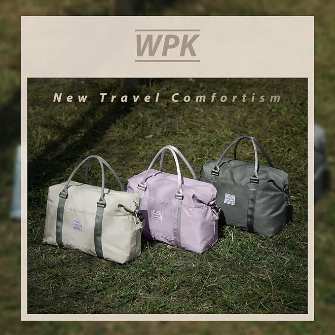 Travel Duffel Bags for Women Mens Waterproof Weekender Carry on Bag Sports Gym Bag Travel Tote Bags with Wet Pocket Overnight Bag Workout Duffel Bags with Trolley Sleeve Beige with Green