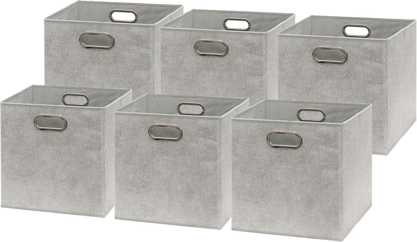 SIMPLE HOUSEWARE 11-Inch Collapsible Fabric Cube Storage Bin with Handles, Printed Design, 6 Pack, Gray