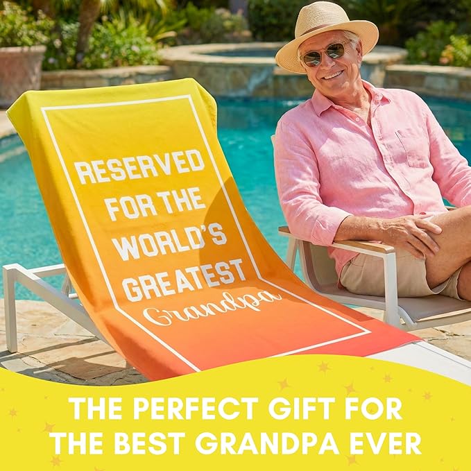 Grandpa Beach Towel - Best Ever Summer Gift for New Grandfathers - Travel Friendly Birthday Present from Granddaughter or Grandson - Fathers Day Pool Accessory - Large 60x30 Quick Dry