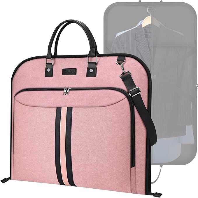 BALEINE Travel Garment Bag, Travel Suit Bag for Men, 42'' Waterproof Carry on Garment Bag for Hanging Clothes, Garment Duffel Bag for Travel Business (Pink)