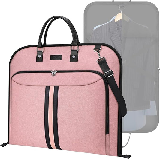 BALEINE Travel Garment Bag, Travel Suit Bag for Men, 42'' Waterproof Carry on Garment Bag for Hanging Clothes, Garment Duffel Bag for Travel Business (Pink)