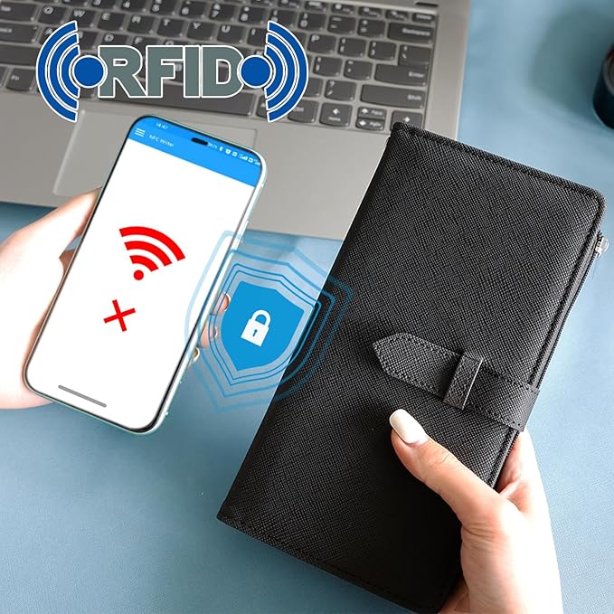Deziliao Passport Wallet for Men and Women, Mulit-purpose RFID Blocking Passport Holder Travel Wallet, Passport and Vaccine Card Holder Combo, Travel Essentials Passport Cover Case（Black）