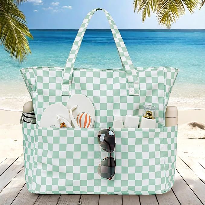LEDAOU Large Beach Bag Women Waterproof Sandproof Zipper Beach Tote Pool Bag for Swim Gym Grocery Travel with Wet Pocket | Waterproof, Sandproof, Zipper, Pool, Gym, Grocery