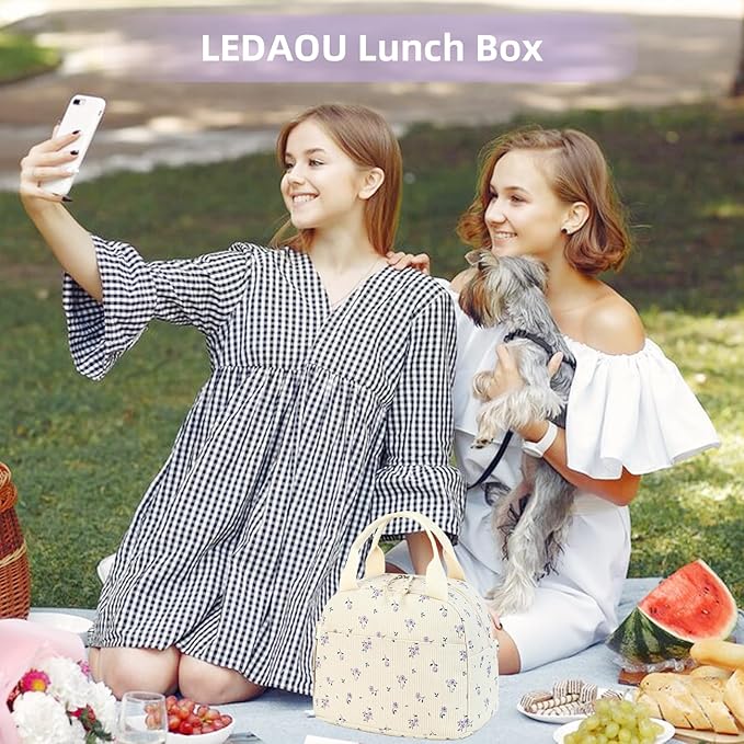 LEDAOU Lunch Box for Women Insulated Lunch Bag Cute Lunchbox Compact Cooler Thermal Reusable Lunch Tote for Work School Picnic Travel