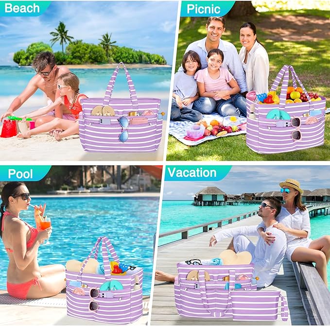 HUANLANG Extra Large Beach Bag Waterproof Beach Totes Bags for Women Men,Pool Bag with Zipper Wet Pocket