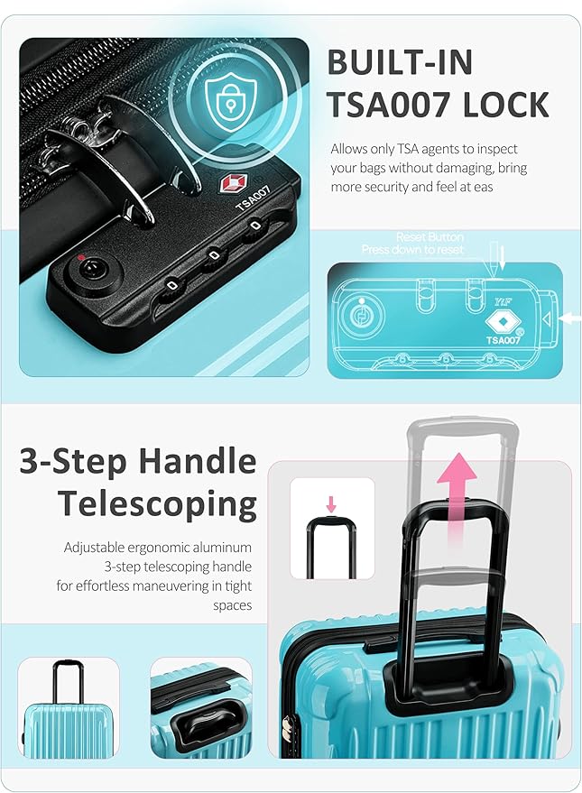 Carry on Luggage - Airline Approved Suitcases with Spinner Wheels, Built-In TSA Lock Hard Shell Expandable Suitcases