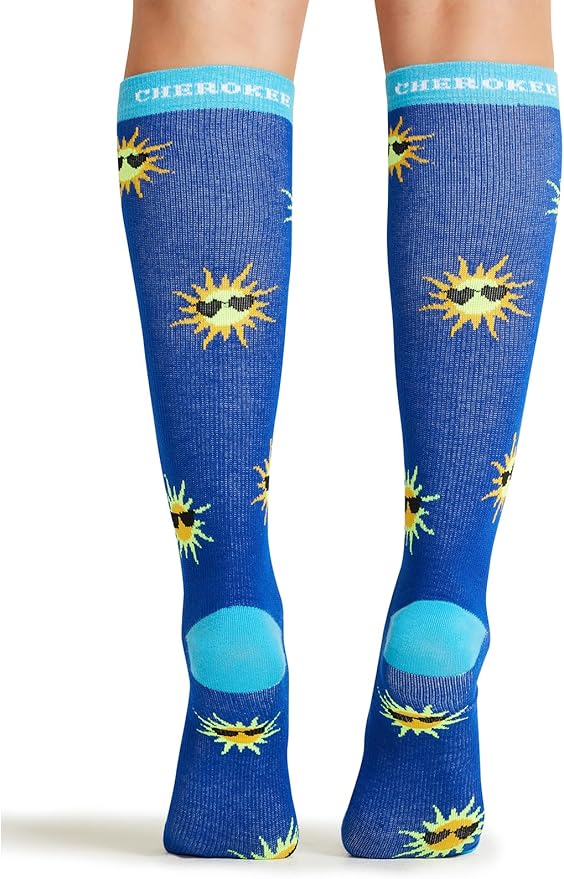 Cherokee Women's 10-15mmHg Compression Socks – Fun Print Knee Highs with Light Support, Soft Feel - PRINTSUPPORT
