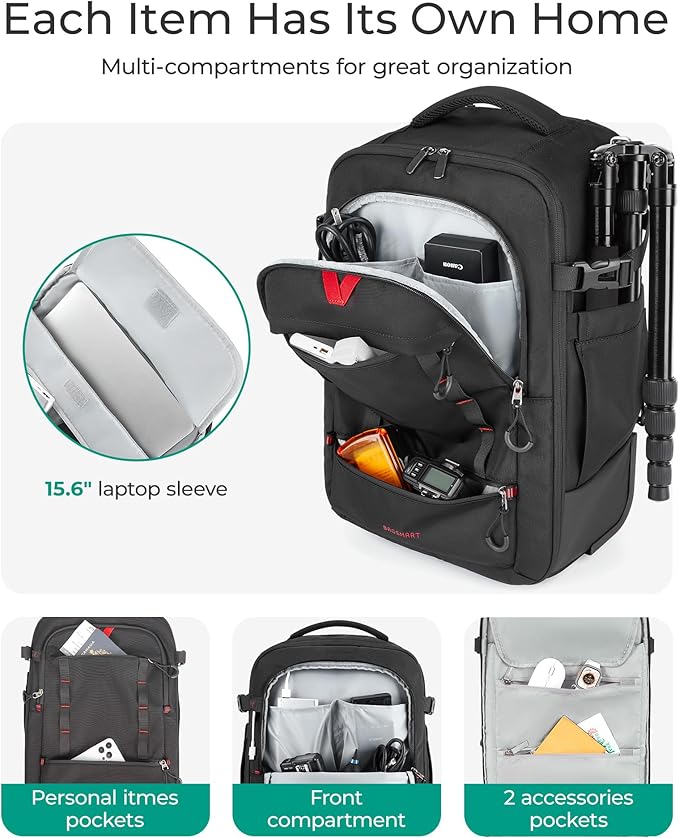 BAGSMART Rolling Camera Bag for DSLRs, Professional Large Camera Backpacks for Travelling Photographers, Photographic Rolling Case & Travel Suitcase, Grey