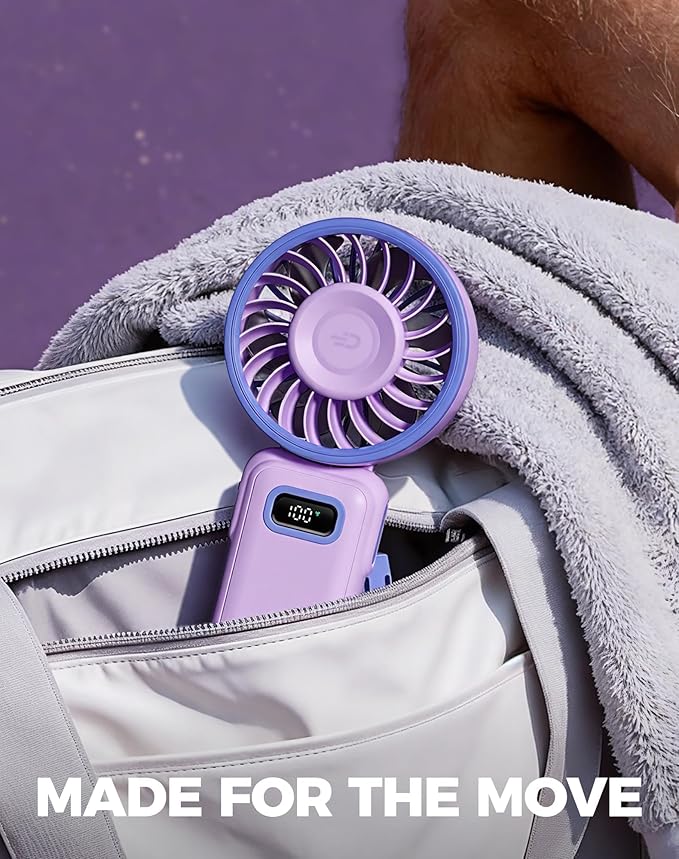Diveblues Portable Turbo Fan, 7.4m/s High Speed Handheld Fan, 180° Foldable 4-in-1 Personal Neck Fan with Carabiner Clip, 100 Speed Stepless Control, USB-C Rechargeable for Travel, Makeup Hot Flashes