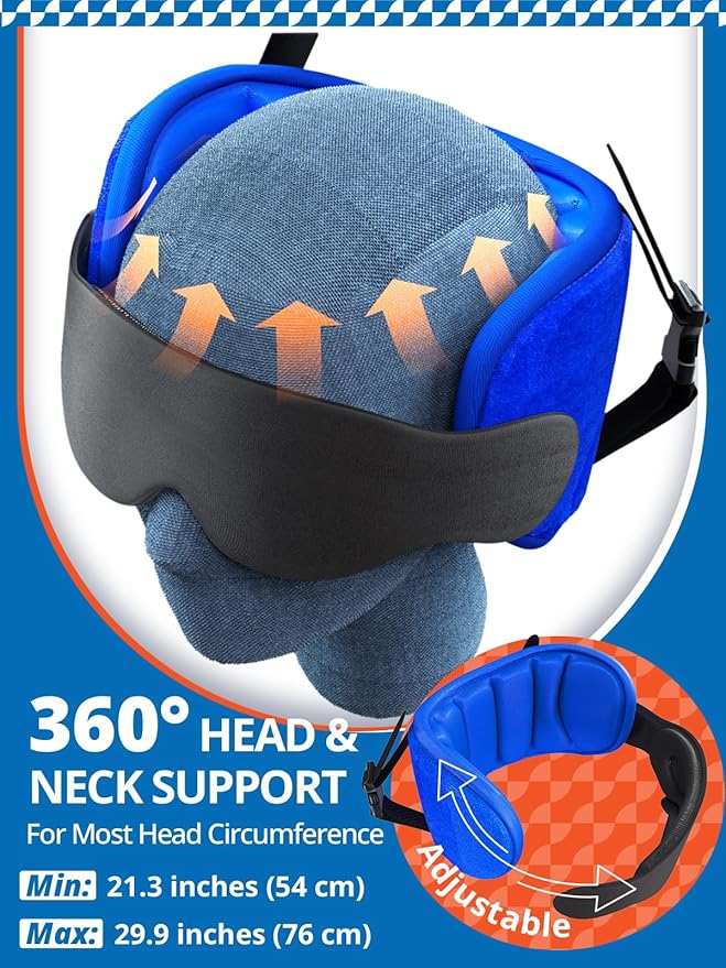Travel Pillows for Airplanes with Sleep Eye Mask, Chin Strap, Airplane Pillow for Long Flights, Car Road Trip, 360° Support Headrest, Travel Essentials Stop Bobblehead, Mottled Blue