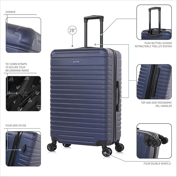 InUSA DEEP Luggage with GEL Handle | Spacious Traveling Suitcases, Travel Suitcase with Dual Spinner Wheels and Studs | 28 Inch Large Hardside Luggage | Blue