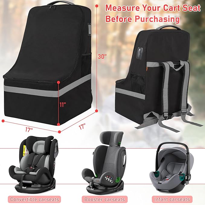 Padded Car Seat Travel Bag for Airplane, Heavy Duty Car Seat Bag for Air Travel Gate Check Carseat Carrier Bag with Shoulder Strap, Fits Most Baby & Infant Car Seats