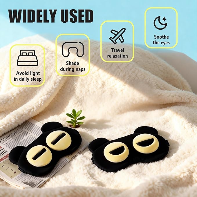 2PCS Cat Eye Sleep Mask for Sleeping, Soft Light Weight Eye Cover with Adjustable Strap,Funny Sleep Mask for Kids Women Men Travel Nap Blindfold Game（Half Closed Eyes+Closed Eyes）