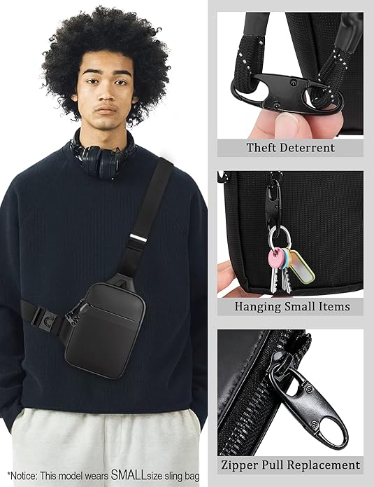 Peicees Mini Anti Theft Crossbody Sling Bag Small Chest Bag Dual Pocket Water Resistant Fanny Pack Running Phone Holder