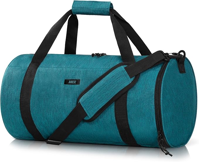 MIER Gym Bag Round Duffle Bag with Shoe Compartment & Wet Pocket, Lightweight Carry on Duffel for Men Women Workout Fitness Travel Sports, 24L, Dark Green