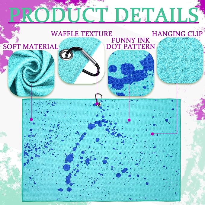 Peryiter 4 Pcs Golf Towels (16" x 24") with Clip Drip Lime Microfiber Fabric Waffle Pattern Towels for Golf Bags Absorbent Club Ball Cleaner Accessories and Gifts for Men Women(Vivid Color)